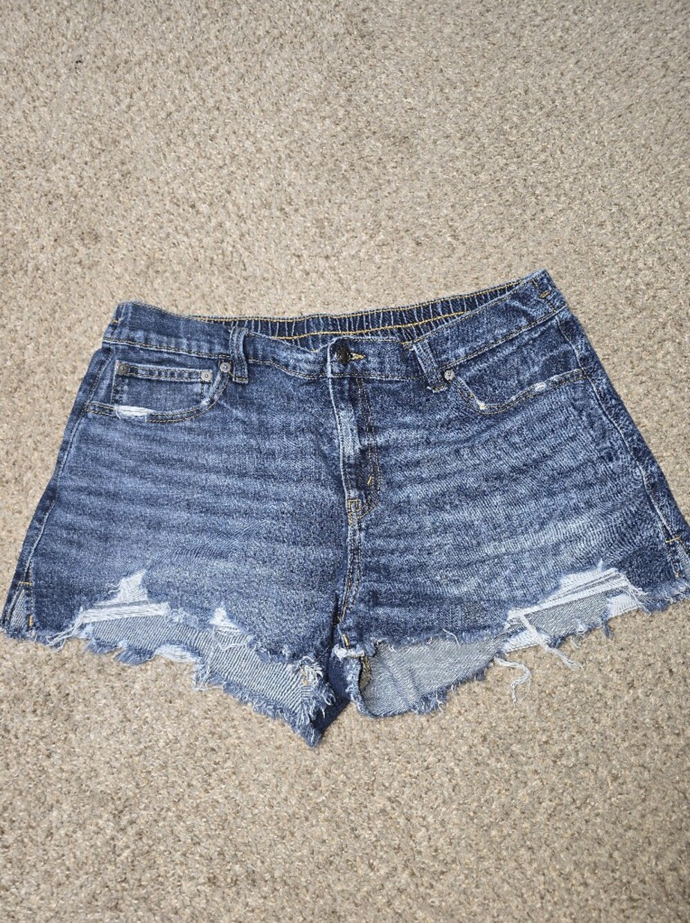 aerie Distressed Denim Pull On Shorts in Blue Size Large